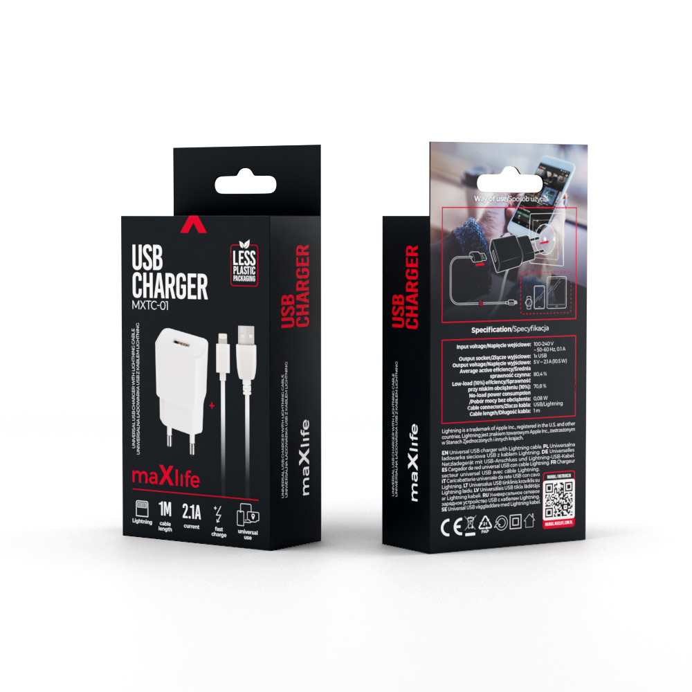  Maxlife MXTC-01 charger 1x USB 2.1A white + Lightning cable 