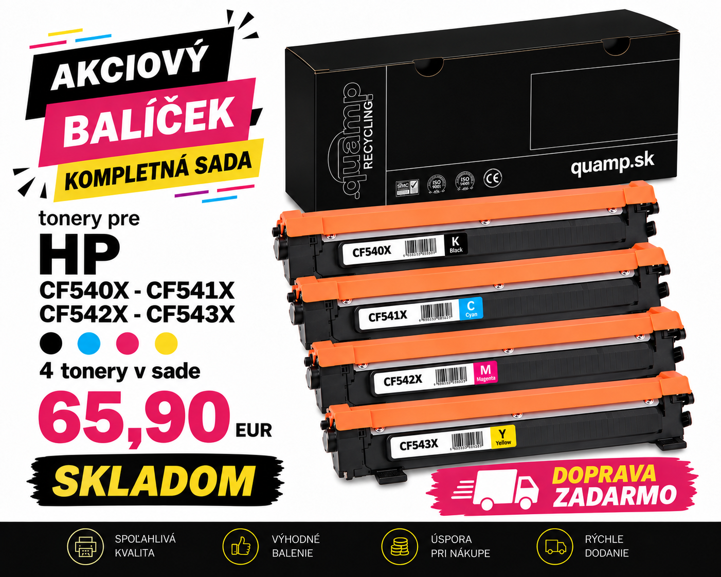 Úsporná sada 4 ks – Kompatibilný laserový toner HP CF540X / CF541X / CF542X / CF543X